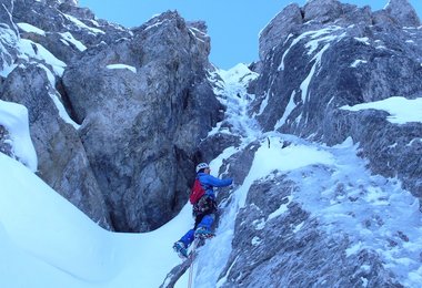 Seillänge mit dünner Eisauflage