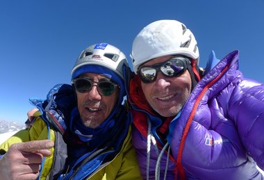 Sersank summit selfie by Vic Saunders (left) and Mick Fowler (c) Berghaus