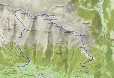 Der ungefähre Routenverlauf der Virger Nordkette Winterbegehung