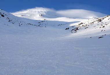 Blick vom Hochlager auf den unteren Teil des Anstiegs