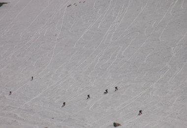 Letzter Aufstieg durch die Briete Ries und Rote Schütt Flanke