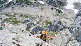 Die schöne Platte am Ende der 3ten Seillänge (Südostgrat)