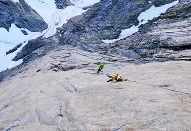 Silvan Schüpbach in der Route "Forum" (800 m, 22 Seillängen, 7c max)