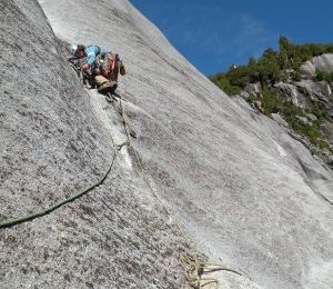 Stefan bei der technischen Erstbegehung Crux Sl. A3+