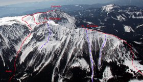 Übersicht auf die Nordrinnen der Wildkamm Skitour