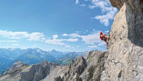 Ausgesetzte Querung an der Gelben Mauer - Arlberger Klettersteig