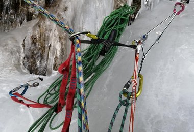 Standplatz in der Route "Stirb Langsam" M11, WI 6+, 200 m 