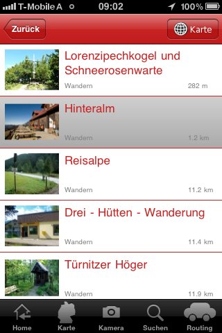 Tourenübersicht bei Touren-App der Naturfreunde