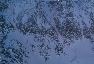 Übersicht der Abfahrtsrouten - linke und mittlere Schareckrinnen (Das Bild ist unter Download im unteren Textteil auch größer vorhanden).