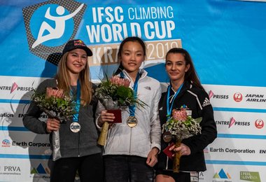 Lead Worldcup Kranj (SLO) 2019 Podium  © Eddie Fowke/IFSC Lead Worldcup Kranj (SLO) 2019