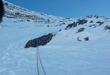 Im oberen Wandteil. Foto: Strabag Alpinteam