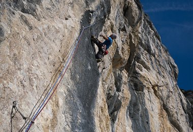 David Lama in der 2. Sl von Stoamandl, 7c+ (c) Reini Scherer