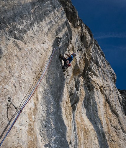 David Lama in der 2. Sl von Stoamandl, 7c+ (c) Reini Scherer