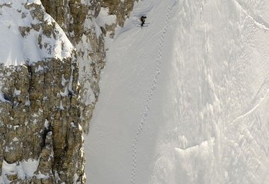 Harry Putz und Martin Wolf haben die steilen Abhänge der Cima Tosa auf Skiern und Snowboard befahren. © Harry Putz