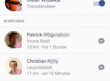 Facebook zeigt die "Freunde in der Nähe" an.
