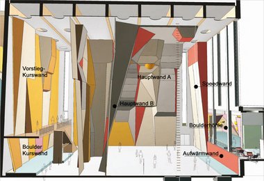 Der riesige Indoorbereich der Kletterakademie