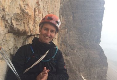 Am 26. August 2014 - mein  Seilpartner Juni Schmitz am Standplatz Nr.1: